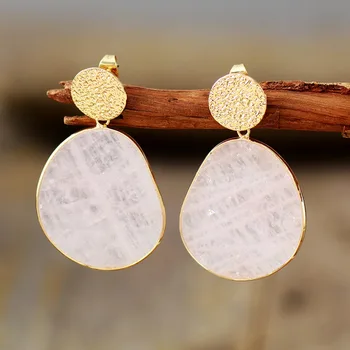 Sweet Romance Natural Stone Earrings for Women Rose Quartzs Drop Dangle Earring Bold Elegant Earring Jewelry Wholesale