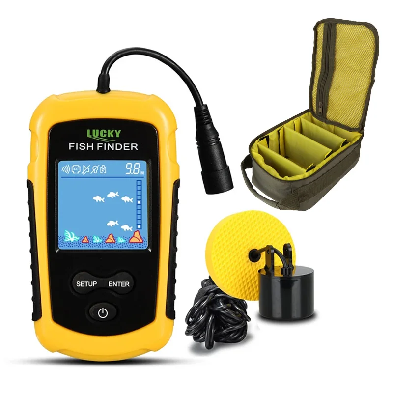100M Portable Sonar LCD Fish Finders Fishing Tools Echo Sounder Fishing Finder With Ice Lure Hooks and Reel Bag