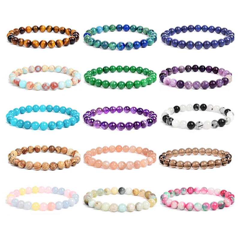 8mm 천연석 비즈 팔찌 힐링 에너지 크리스탈 타이거 아이 라즐리 쿼츠 팔찌, 광택 탄성 Pulsera 트렌디 쥬얼리 