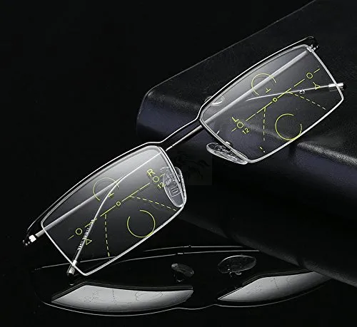MINCL/Men's Progressive Multifocal Reading Glasses Vintage Business Half Frame Square Eyewear with box FML
