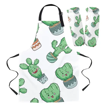 

Succulents Cacti Apron For Woman Kitchen Home Apron Cuff Oven Mitts Adult Kids Work Coffee Restaurant Apron Set