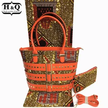 

H&Q 2020 ankara set african wax bag african print 6 yards/pcs ankara wax cotton fabric with handbag three-piece for women party