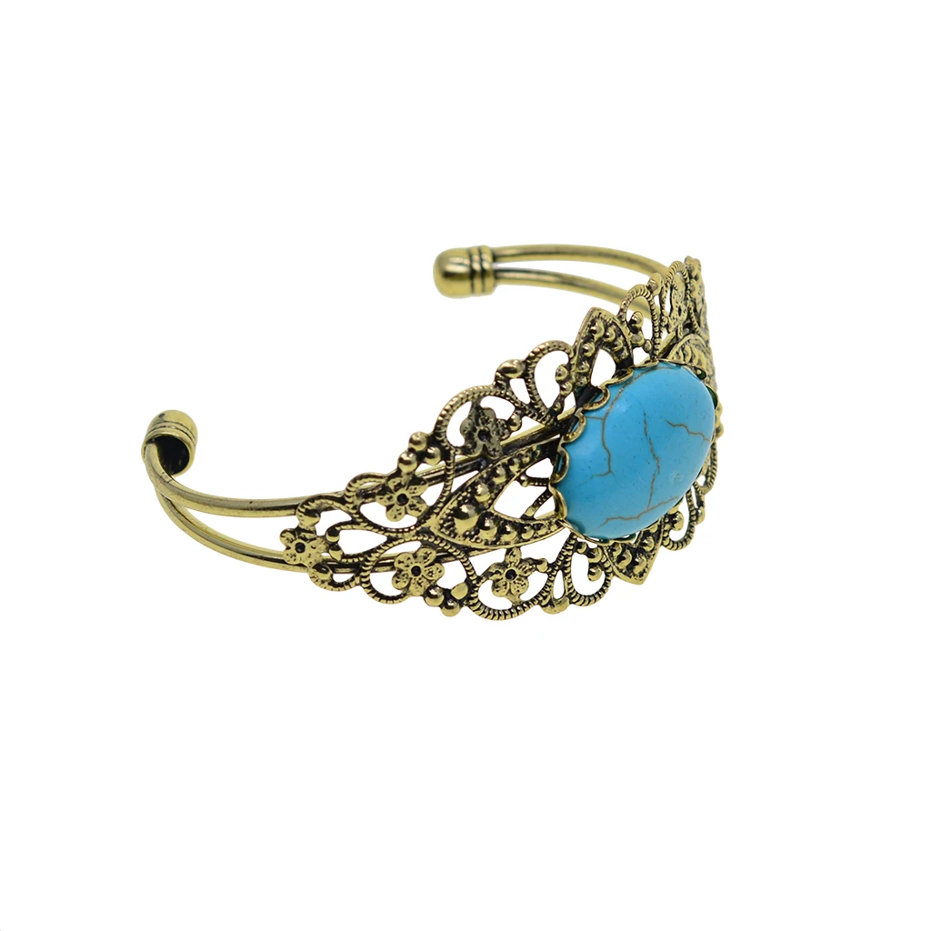 Phenovo-4x Filigree Flower Adjustable Bangle Blank Bezel Base Settings silver color Bronze