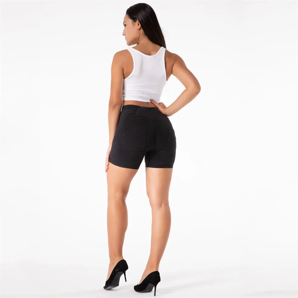 Shascullfites Ladies Black Stretch Jeans Shorts Scrunch Bum Shorts High Rise Women's Summer Capri Short Pants