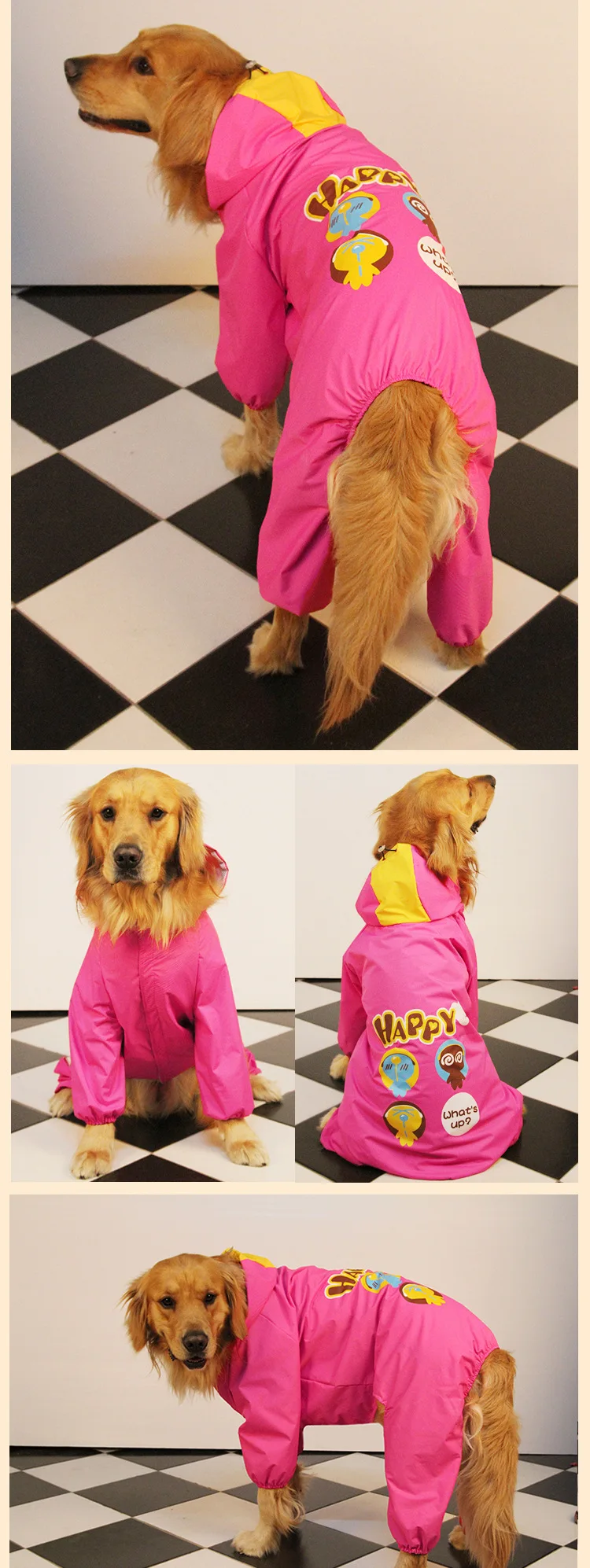 Candy Color Four-legged Waterproof Raincoat for All Seasons Medium and Large Dog Golden Retriever/ Labrador/Alaskan Pet Clothing