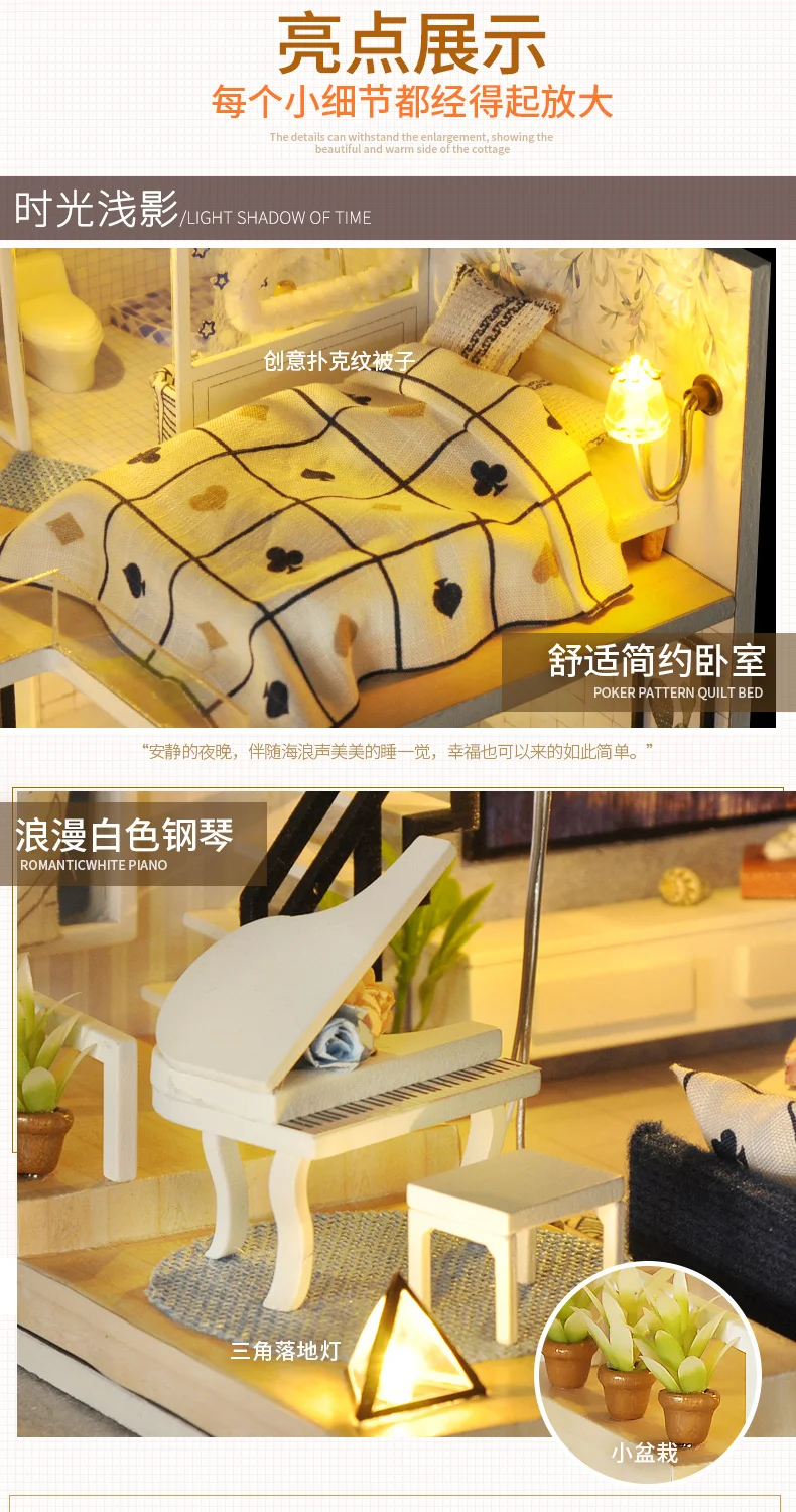 DIY Hut for Making Villa Assembled Loft Small House Model Handmade Creative in Effective Wood Gift Girl'S