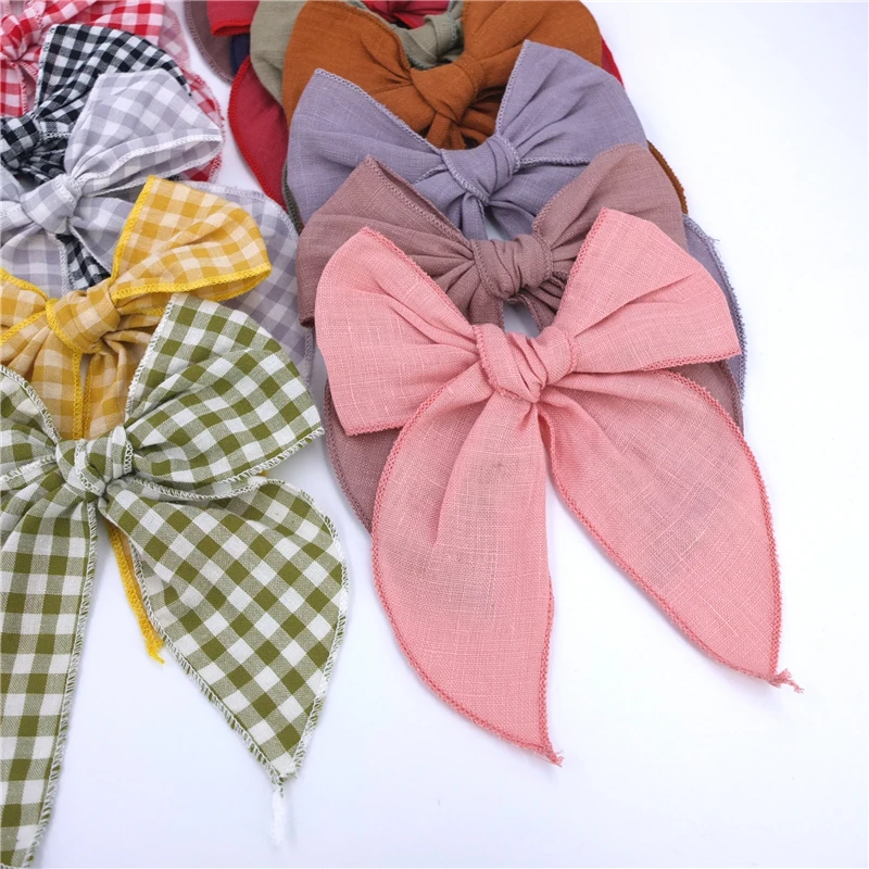 Fable Bow Hair Clips Baby Girls Women Linen Hemmed Hair Bow Clips Cotton Large Tails Hair Bows Accessories Hairgrips ergo baby accessories