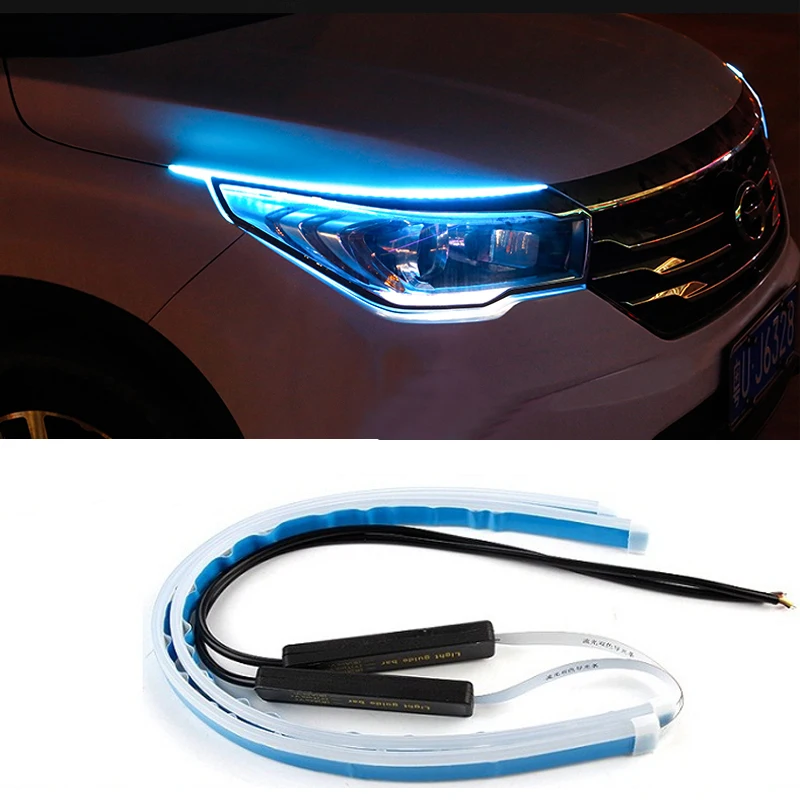 

2Pcs Led DRL 30 45 60cm Daytime Running Light Flexible Soft Tube Guide Car LED Strip White Turn signal Yellow Waterproof