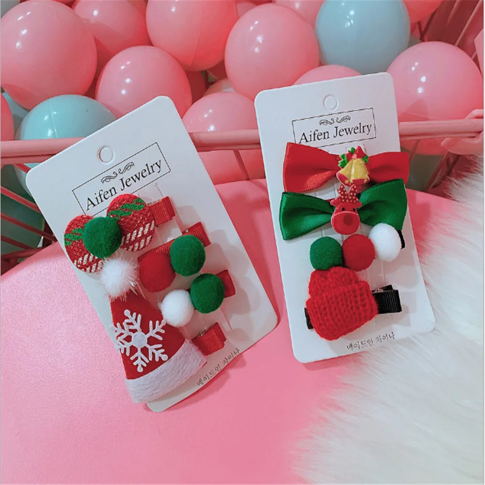 2/4PCS/ Christmas Hair Clip Cute Hair Clip Set Xmas Tree Hat Candy Santa Claus Headwear Hair Accessory Butterfly Hair Clip