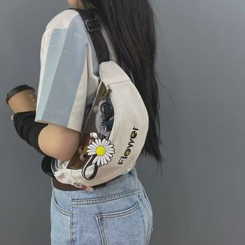 

2020 New Summer Transparent Chest Bag Female Japanese Harajuku Student Canvas Bag Korean Wild Messenger Bag Sports Waist Bag
