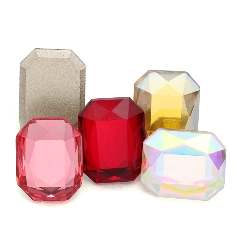 20pcs Rectangle Shape Glue On Nails Rhinestones Flatback Glass Strass Crystals Stones Nail Art Decoration Accessories