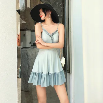 

One-Piece Swimsuit For Women Full Bathing Suits One Piece Bikini 2019 Girls Swimsuits Push Up With Skirt White Hot Solid