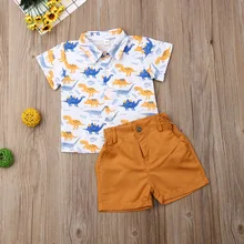 Emmaaby/Летняя одежда для маленьких мальчиков; Футболка с принтом динозавра; топы; укороченные штаны; комплект из 2 предметов; Повседневная летняя одежда