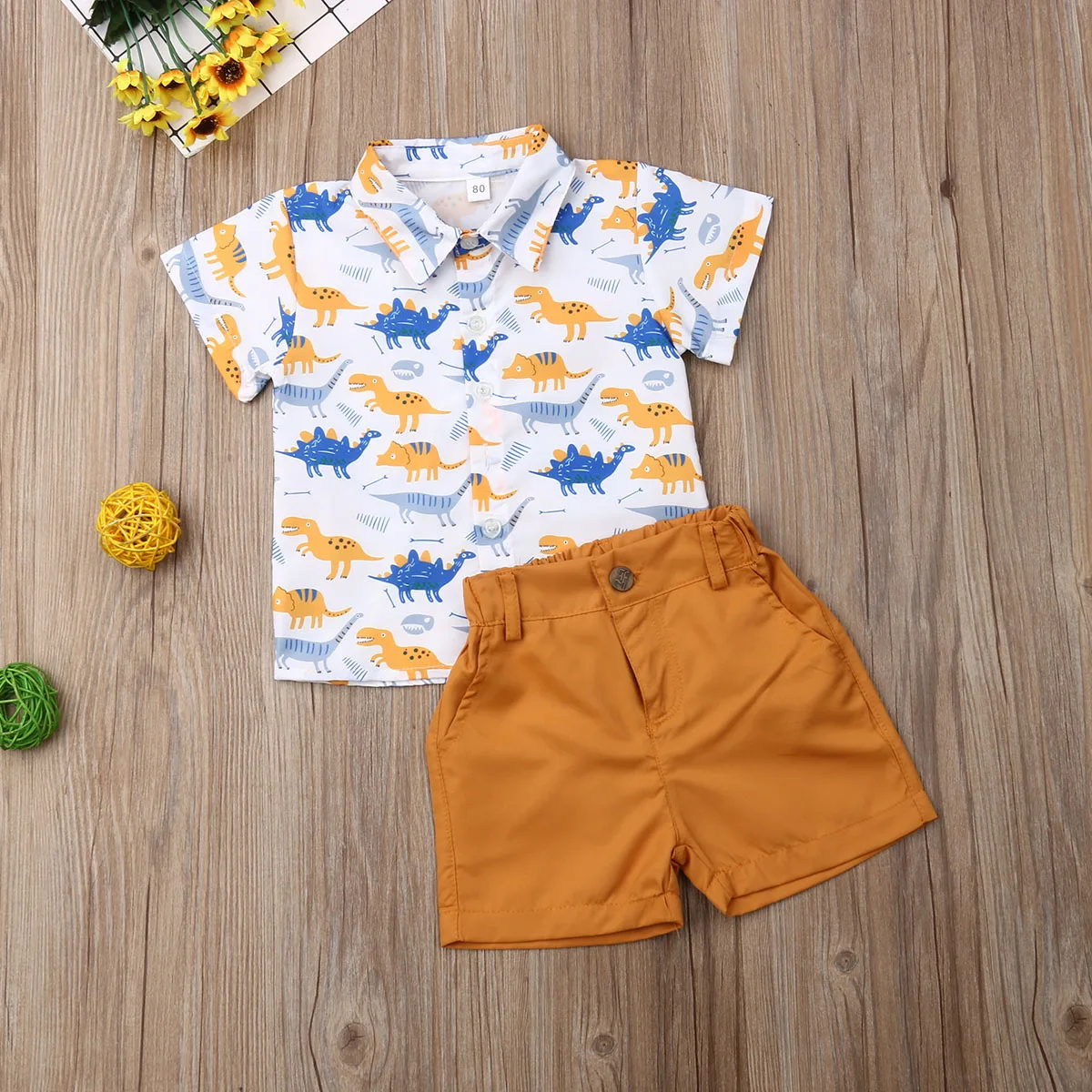 

Emmababy Summer Toddler Baby Boy Clothes Dinosaur Print Shirt Tops Short Pants 2Pcs Outfits Casual Clothes Summer