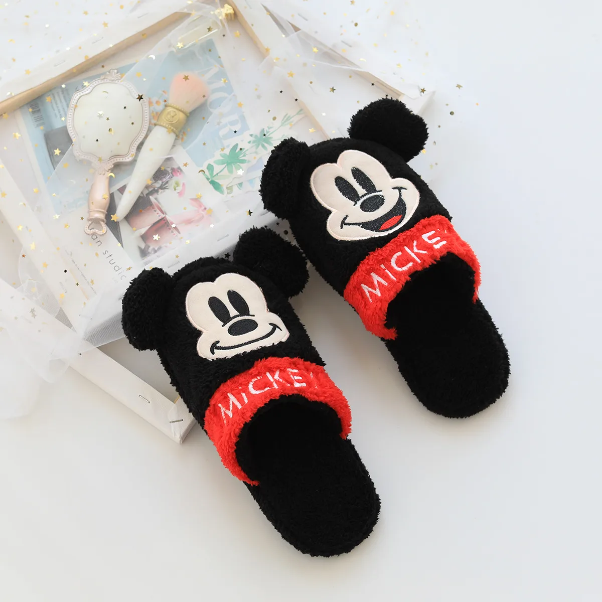 MICKEY Милый мультяшный Стич, Микки Маус, плюшевая домашняя теплая зимняя обувь для взрослых, милые кавайные плюшевые игрушки для девочек, рождественский подарок - Цвет: MICKEY