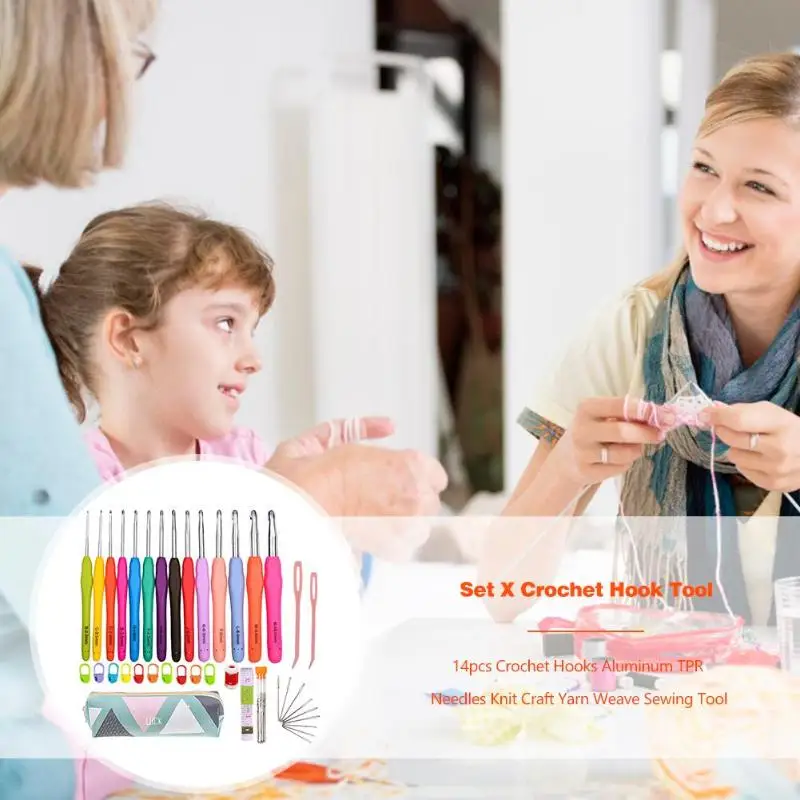 14 шт. набор крючков для вязания крючком с мягкой ручкой для шитья ремесел, производство одежды, игла для вязания, безопасный швейный инструмент для плетения
