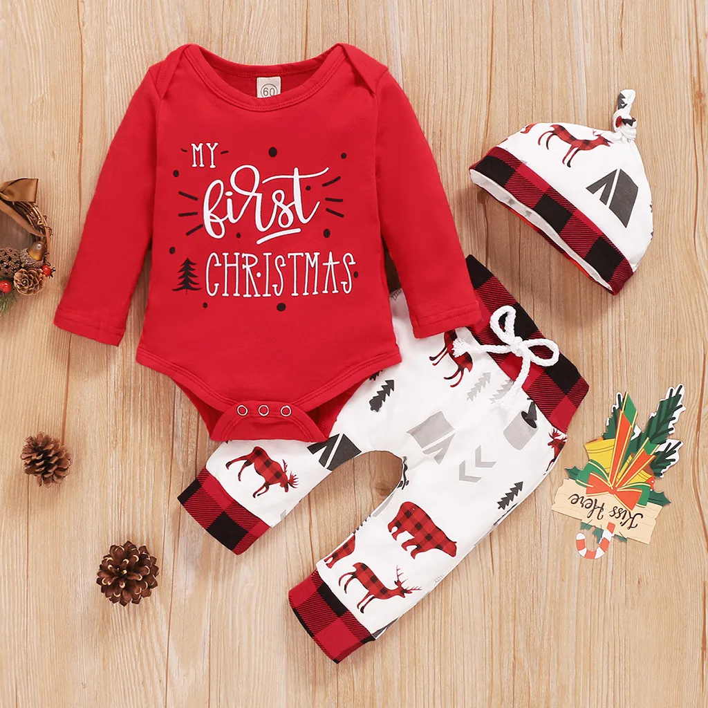 Милый детский костюм с надписью My First Christmas для маленьких мальчиков и девочек