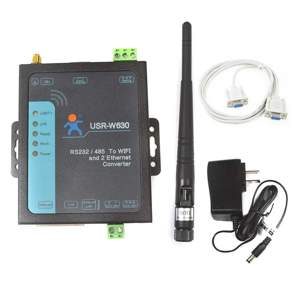 USR-W630 Ethernet Serial RS232/ RS485 to WiFi Convertor Server Modbus RTU to Modbus TCP with 2 RJ45