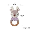 Handmade Baby Wooden Teether DIY Crochet Deer ELK Rattle Newborn Rodent Teething Ring Mobile Gym Educational Toys for Kids 5