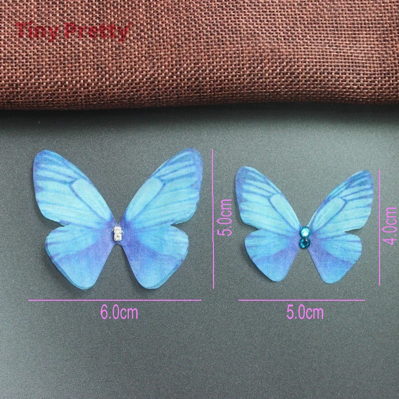 20 шт двухслойные шифоновые бабочки Аппликации Синий цвет бабочки для DIY заколки для волос, вечерние украшения, украшения