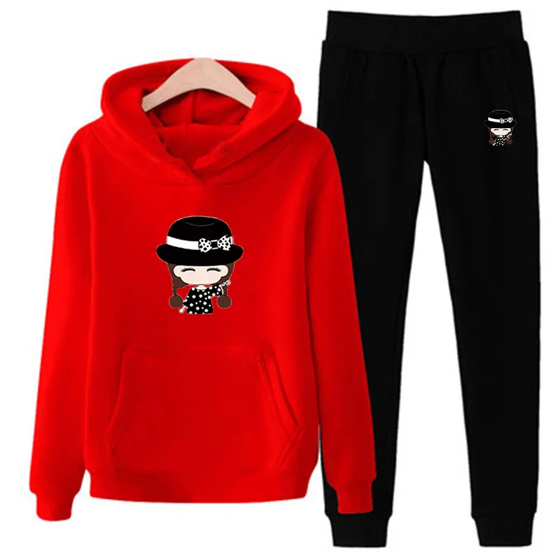 Style 2 Red Комплект из 2 предметов, женская одежда, Chandal Mujer 2 Piezas, для бега, Femme, мультяшный принт, толстовка, штаны, спортивные костюмы, женский спортивный костюм - Цвет: Style 2 Red