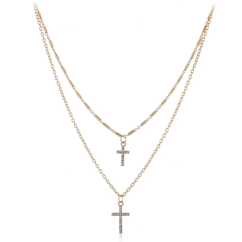 

2019 New Fashion Cross Layered Necklace Stainless Steel Punk Women And Men Pendant Clavicle Chain Party Gift Choker Jewelry