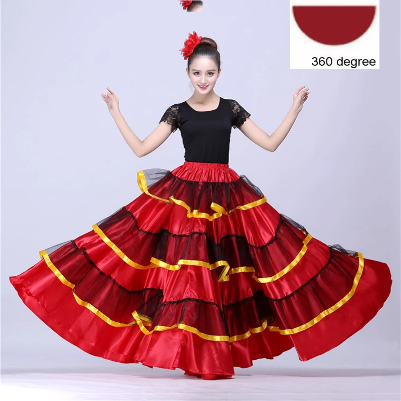 Style4 360 Размера плюс леди испанский фламенко юбочные танцевальные костюмы одежда для женщин Красный Черный испанская коррида фестиваль танец живота одежда - Цвет: Style4 360
