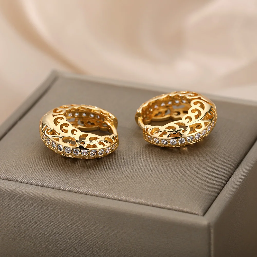Hollow Flower Hoop Earrings Stainless Steel For Women
