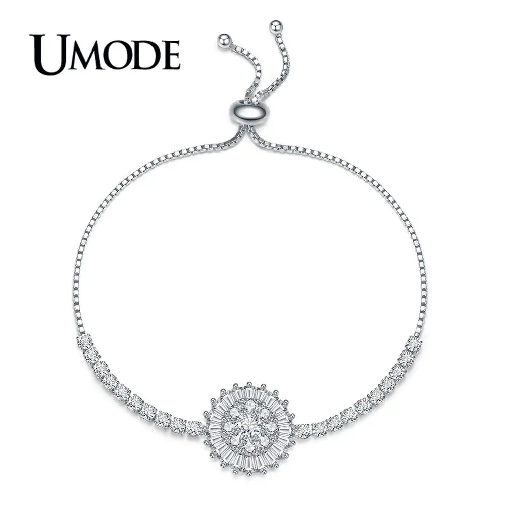 UMODE, новинка, модные, большие, Роскошные, циркониевые, регулируемые браслеты для женщин, белое золото, мощено, CZ коробка, цепь, ювелирные изделия, подарки AUB0212