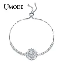 UMODE, новинка, модные, большие, Роскошные, циркониевые, регулируемые браслеты для женщин, белое золото, мощено, CZ коробка, цепь, ювелирные изделия, подарки AUB0212
