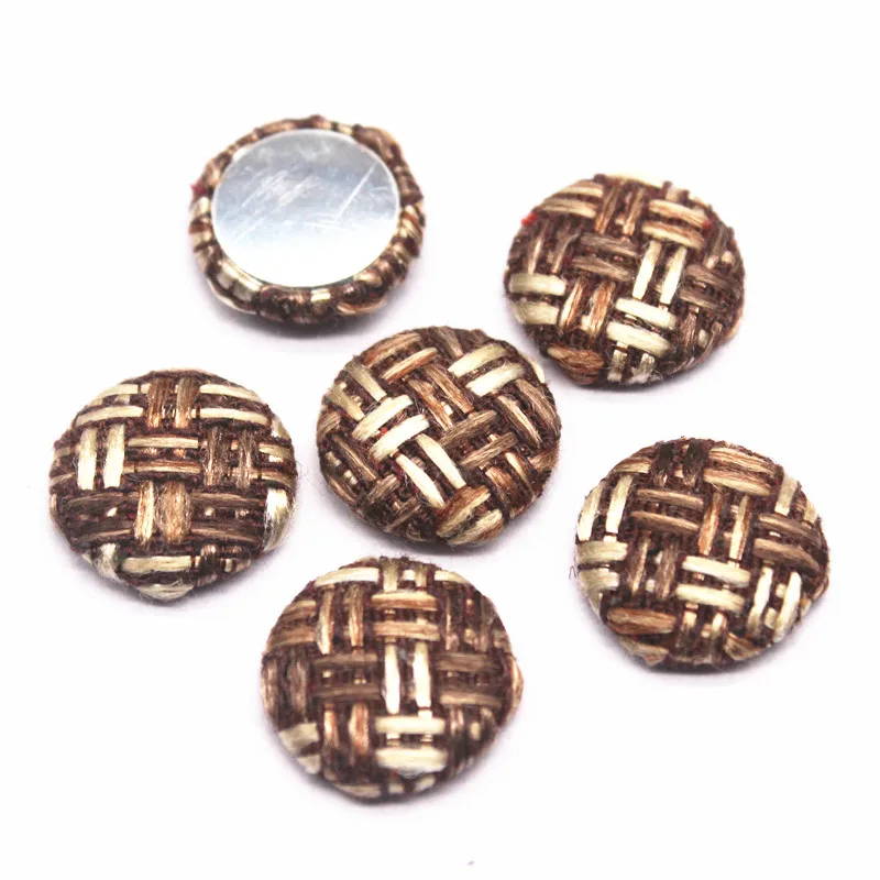 트위드 직물 라운드 버튼 플랫백 카보숑, DIY 공예, 헤어 클립, 홈 데코, 스크랩북 액세서리, 20mm, 20 개