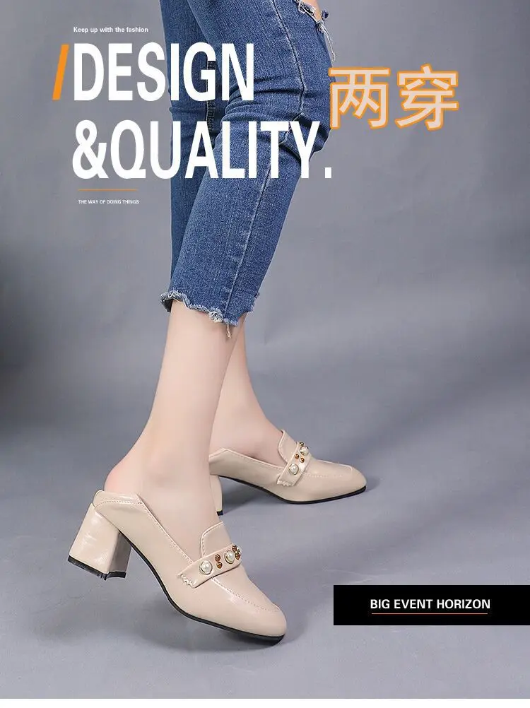 

WOMEN'S Shoes Spring And Summer 2019 New Style Korean-style Shoes Versatile Chunky-Heel Small Leather Shoes Semi-high Heeled Fas
