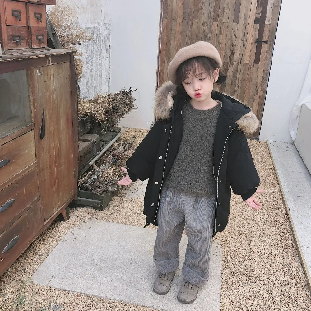 Куртка из хлопка с натуральным меховым воротником для девочек, коллекция года, зимняя утепленная теплая зимняя одежда, пальто modis, детская одежда, верхняя одежда, куртка, Y1935