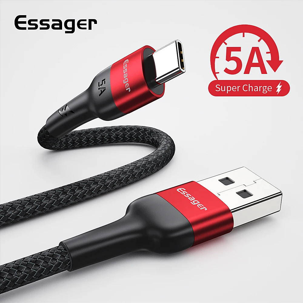 Usb кабель Essager 5A Type C для Huawei Mate 20 P30 P20 P10 P9 Pro OPPO R9 R7 R5 USBC быстрой зарядки 4 0 с