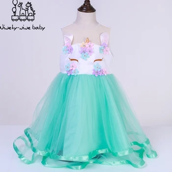 

Girl Dress New Unicorn Embroidery Flower Beading Gauze Princess Dress Wedding Dress Kids Halloween Unicorn Cosplay Costume