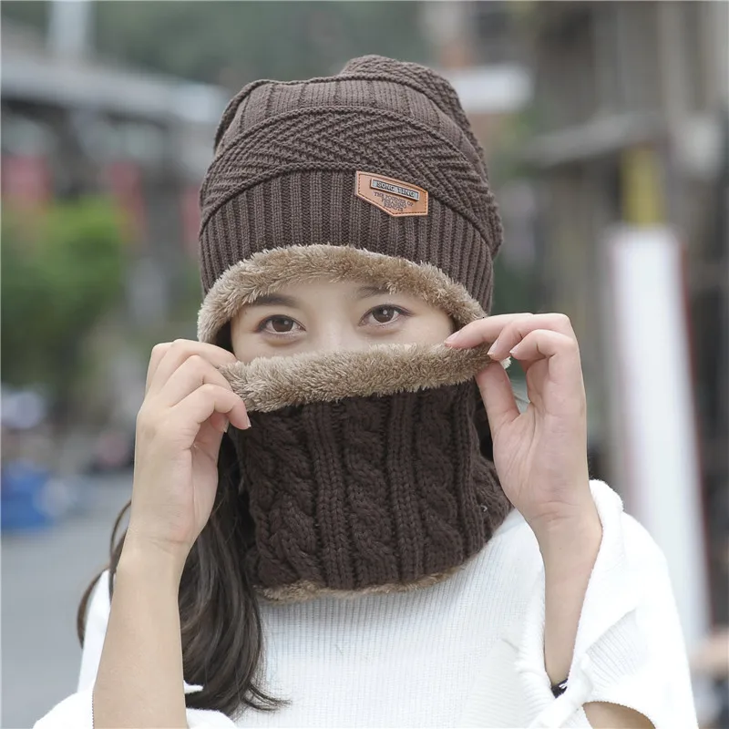 Women Scarf Hat Sets Ma'am Wool Hat Windbreak Knitting Hat Warm Increase Cashmere Thickness Scarf Integral Triangle Mark Set Hat