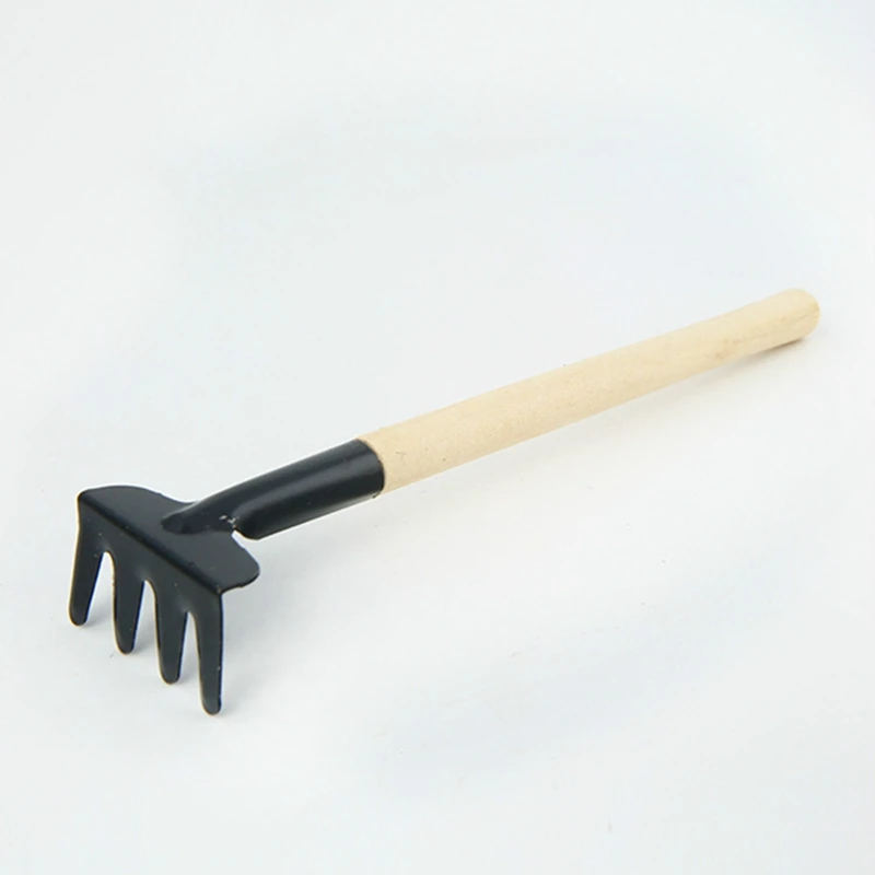 3pcs Set Mini Gardening Tool Small Rake Shovel Spade Fairy Garden Accessory Wood Handle Iron Head Plant Potted Digging Tool