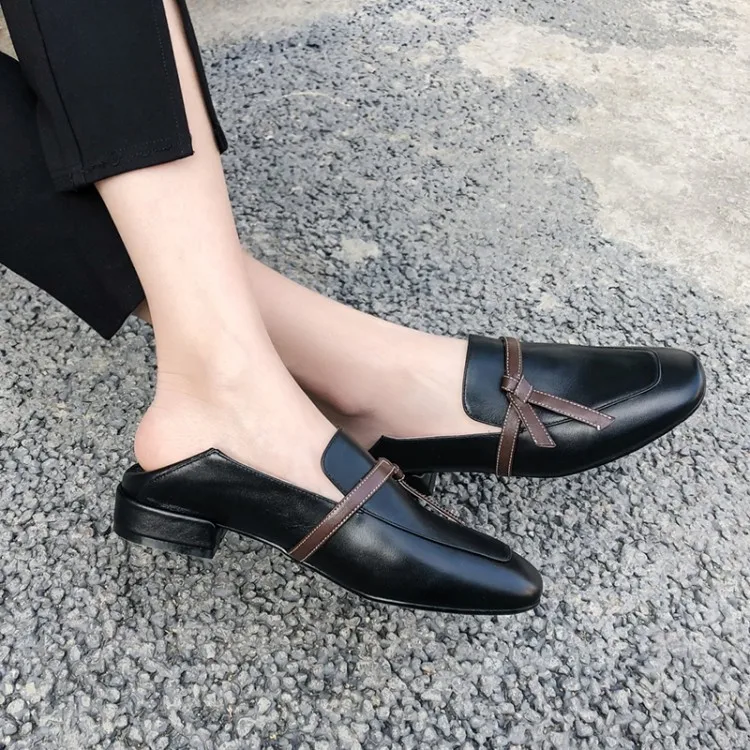

Wave Reduced Fish WOMEN'S Shoes 2020 Core Mixed Colors Chunky-Heel Double Purpose Slipper Square Head WOMEN'S Leather Shoes Casu