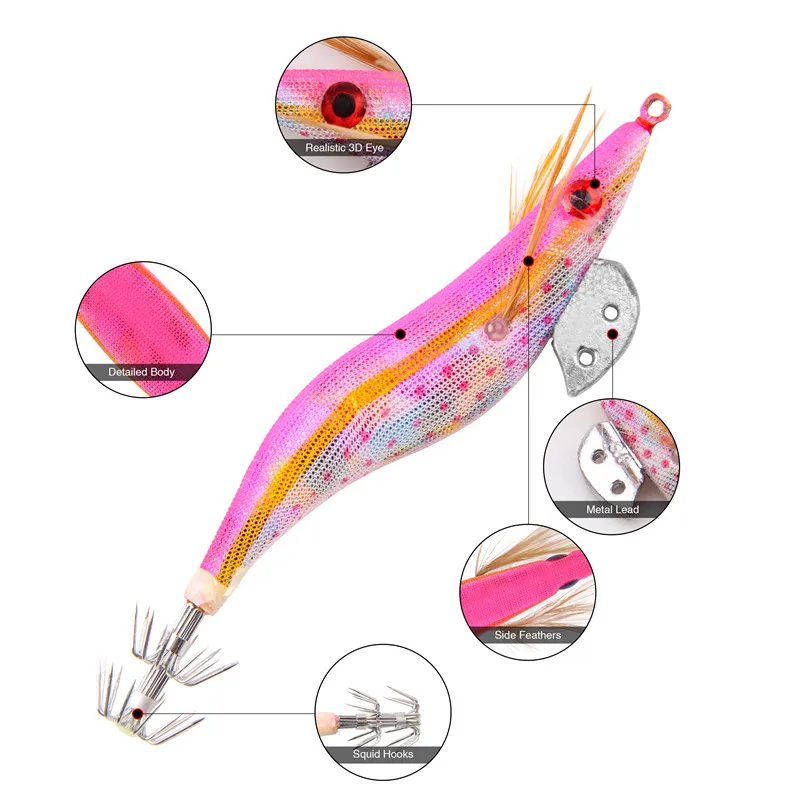 Fishing lure 10Pcs 12g-20g squid bait wooden shrimp jig hook with rattle octopus lures cuttlefish luminous jigging