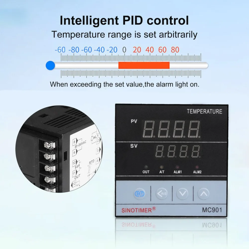 SINOTIMER MC901 короткий корпус вход PID регулятор температуры Термостат Регулятор температуры SSR релейный выход тепла прохладная сигнализация