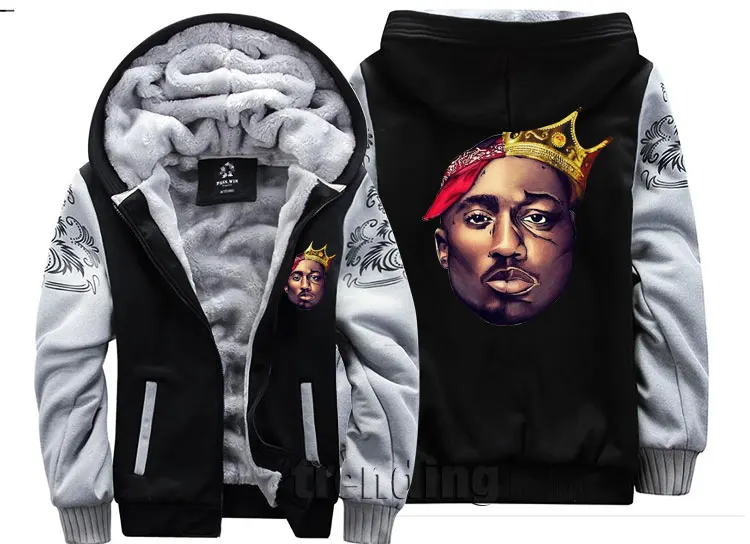 Мода для мужчин wo мужчины рэп музыка thug life biggie tupac 2pac Толстая куртка зимняя теплая толстовка с капюшоном бархатная Толстовка Толстовки