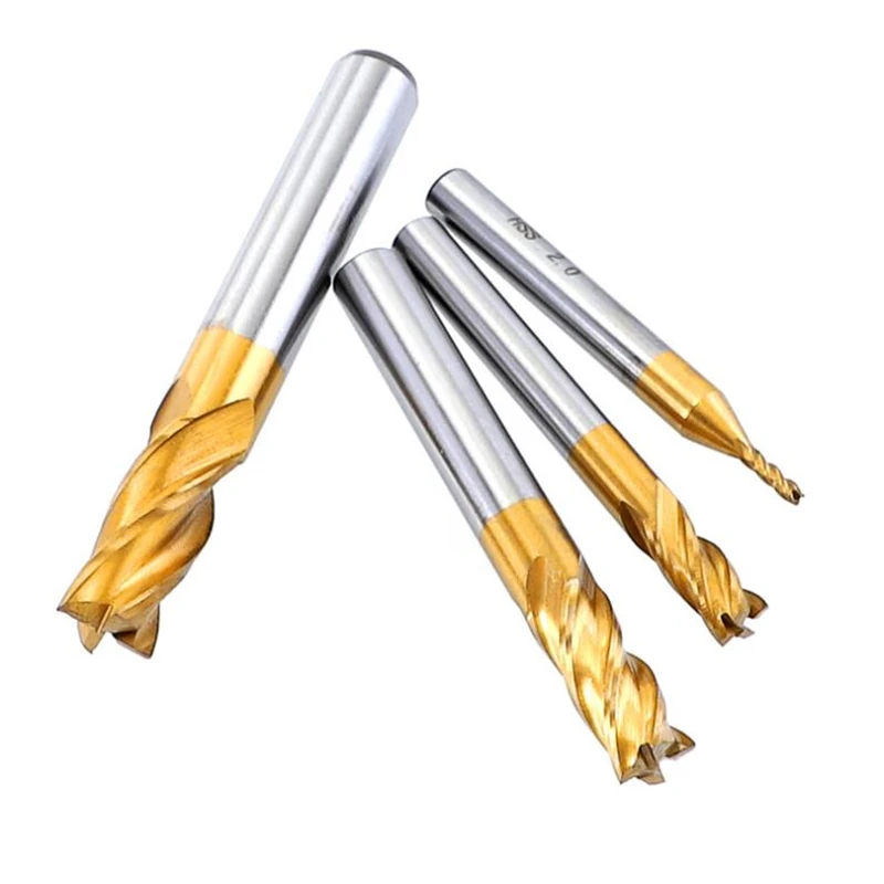 1.5-10mm HSS Titanium Coated 4 Flute Spiral Bit HRC63 End Mill Cutter CNC Drill Bit Milling Cutter Set For Wood, Steel Cutting
