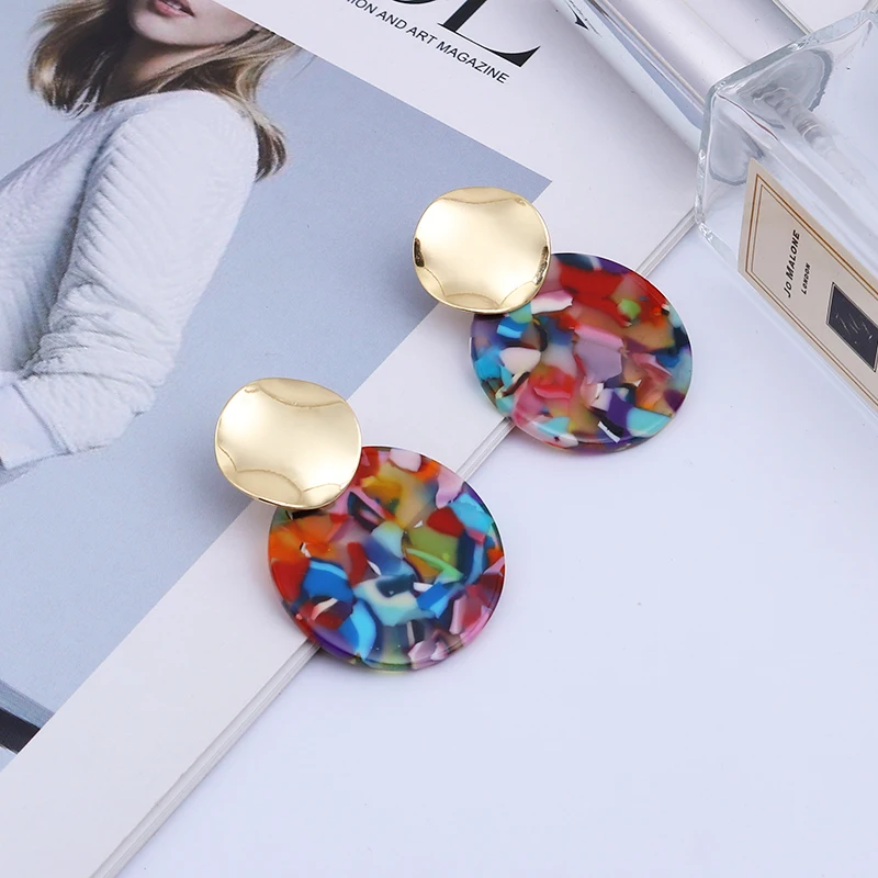 Clip Earrings Trendy Fashion Round Tortoiseshell Acetate Clip On Earrings No Hole for Women Acrylic Resin Geometry Leopard