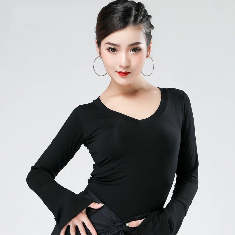 only tops Топы Для латинских танцев для женщин, тренировочная одежда с длинным рукавом, современные танцевальные костюмы для взрослых, Модальные платья для латинских танцев SL2044 - Цвет: only tops