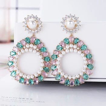 

XIUMEIYIZU Water Drop Zirconia with Pearl Earrings Gold Plating Design Color CZ Stone Fashion Drop Earrings for Women Wedding