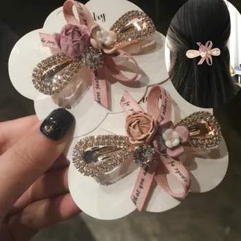

Elegant Pearl Ribbon Crepe Bow Spring Hair Clip Women Clip Crystal Hair Grips Water Drop Hair Pins Hair Accessories Hair Pins