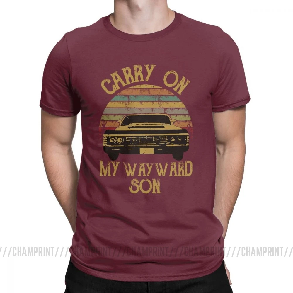 Футболки «Сверхъестественное» винтажные мужские футболки Carry On My wayard Son Dark Heather Уникальные футболки хлопковая одежда с принтом - Цвет: Бургундия