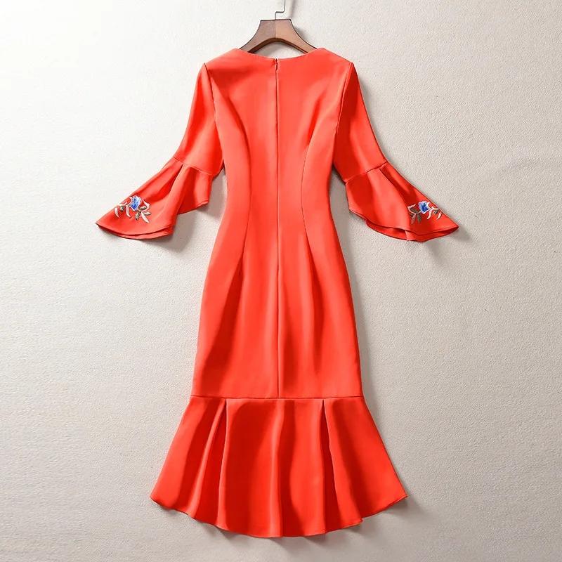 3xl 2xl платье Vestidos весенние летние вечерние женские вечерние платья с вышивкой люрексом и расклешенными рукавами Зеленые и оранжевые вечерние платья