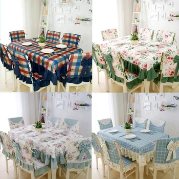 

Quality Pastoral Plaid Dining Table Cloth Rectangle Chair Cover cushion Floral Lace Cotton Table Cover kitchen Furniture Cover
