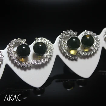 

Free shipping AKAC approx6-7mm natural blue amber stud earrings for women earrings send randomly